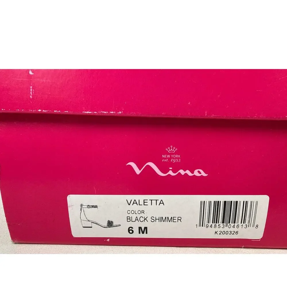 Nina Valetta Sandals Girls 6 C‎ EU 38 Black Shimmer Rhinestone Block Heel Strap